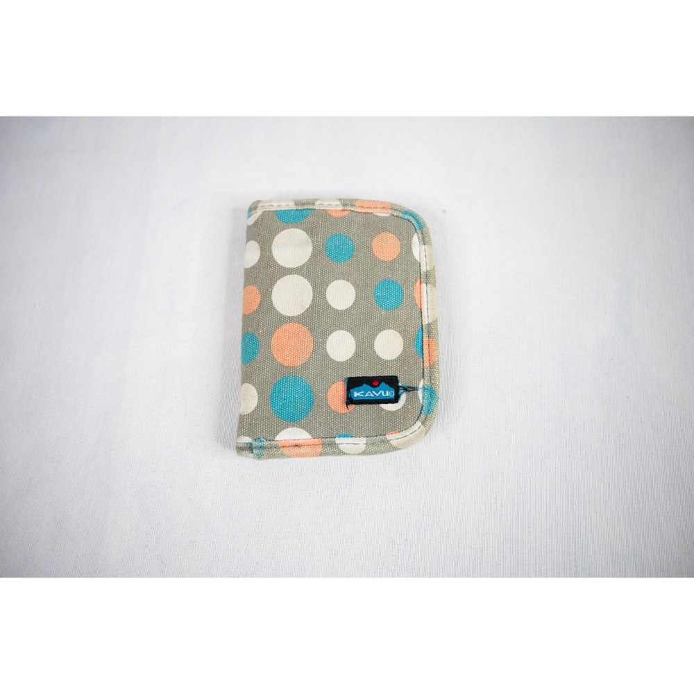 Kavu Polka Dot Wallet Womens OS Grey Blue Orange Good‎ Canvas Bifold Snap